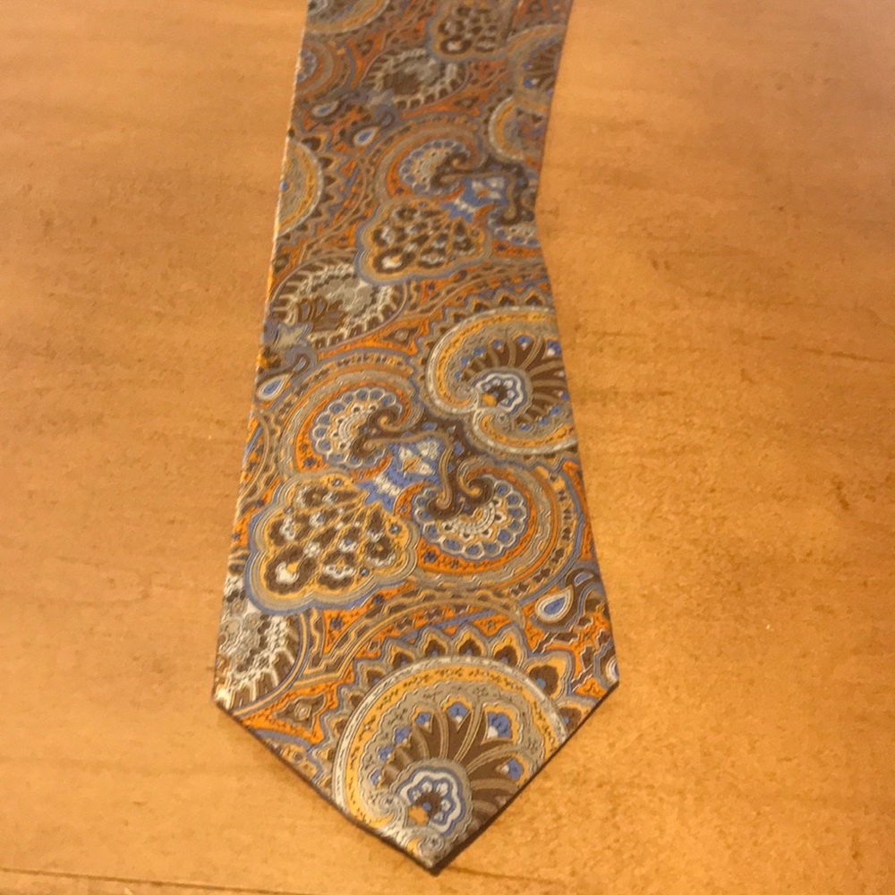 Handmade orange and blue paisley tie